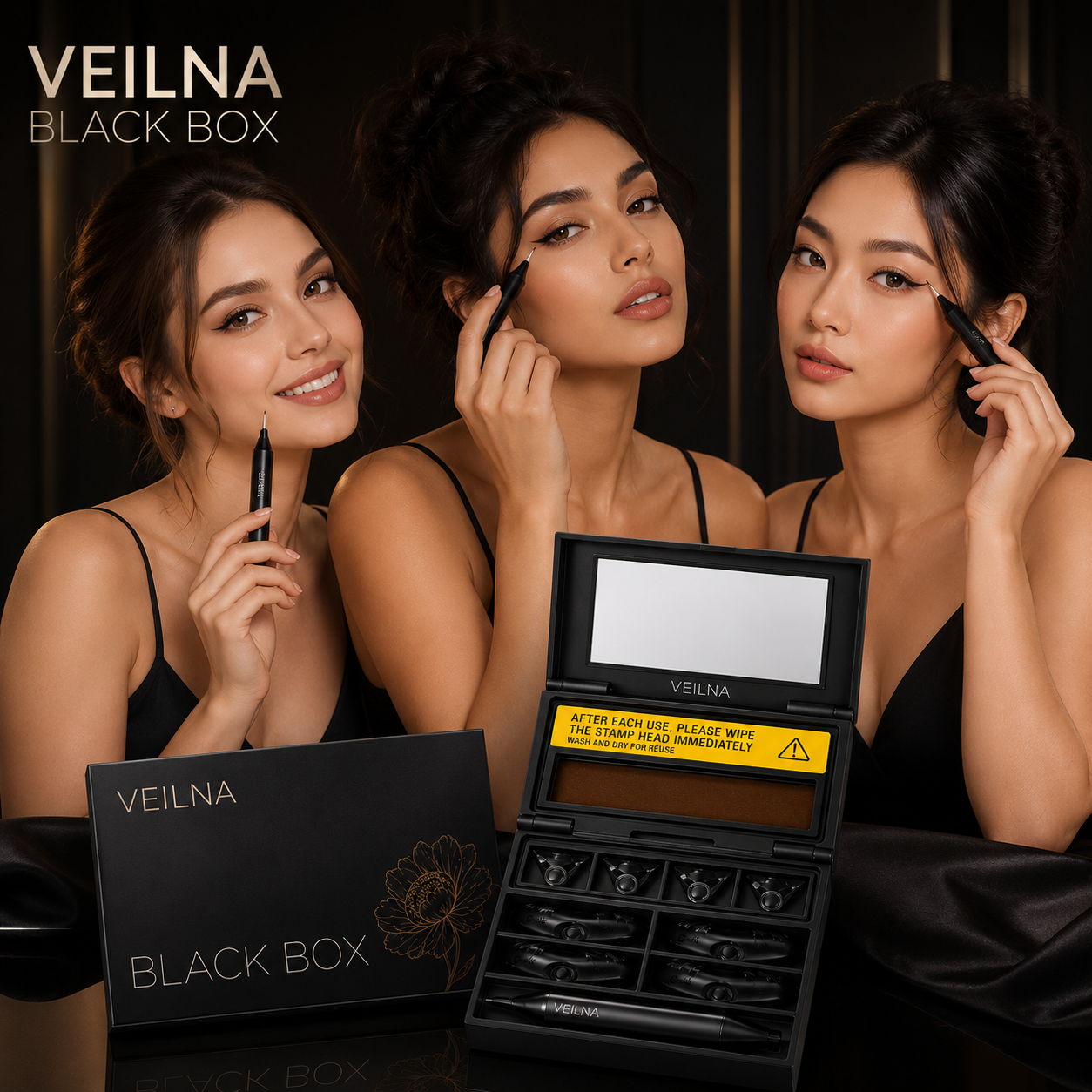 VEILNA™ BLACK BOX - Magnetic Eyelash & Eyeliner Stamp Kit