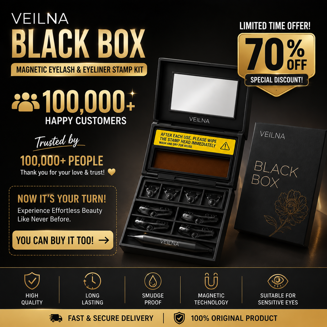 VEILNA™ BLACK BOX - Magnetic Eyelash & Eyeliner Stamp Kit