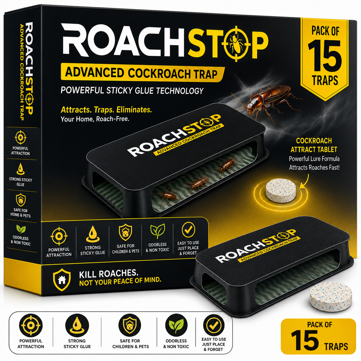 ROACHSTOP™ Advanced Cockroach Trap (Pack of 5/10/15)