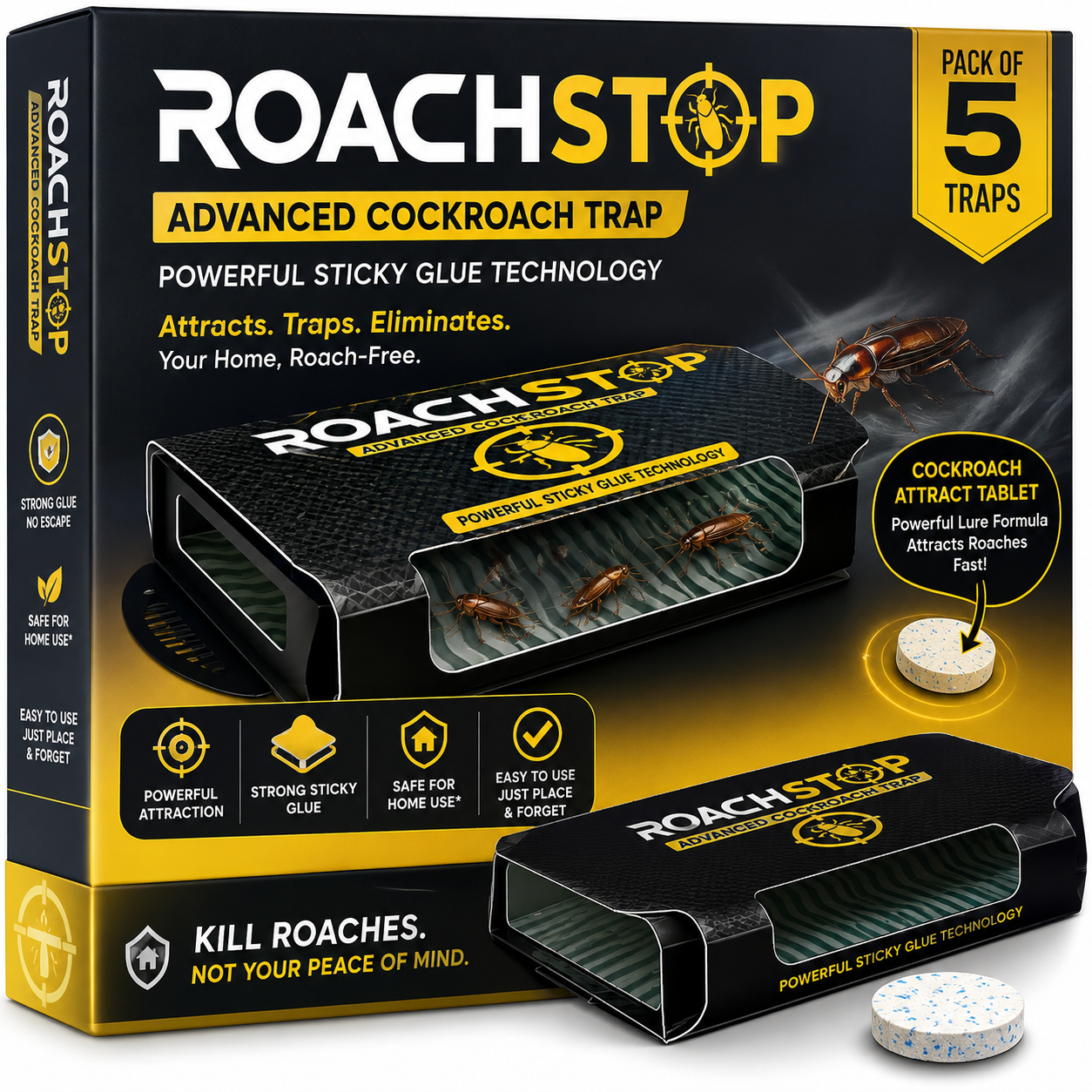 ROACHSTOP™ Advanced Cockroach Trap (Pack of 5/10/15)