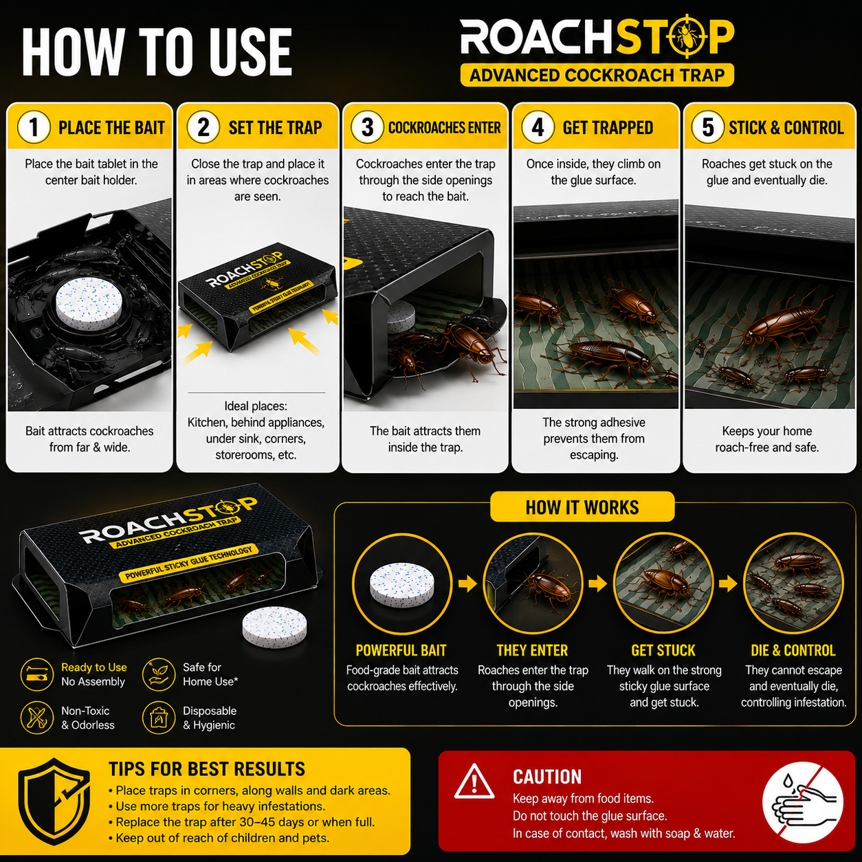 ROACHSTOP™ Advanced Cockroach Trap (Pack of 5/10/15)