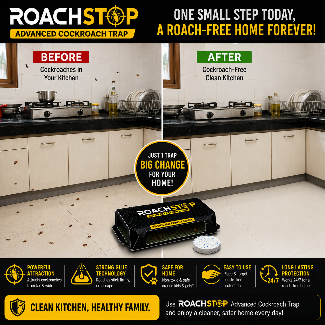 ROACHSTOP™ Advanced Cockroach Trap (Pack of 5/10/15)