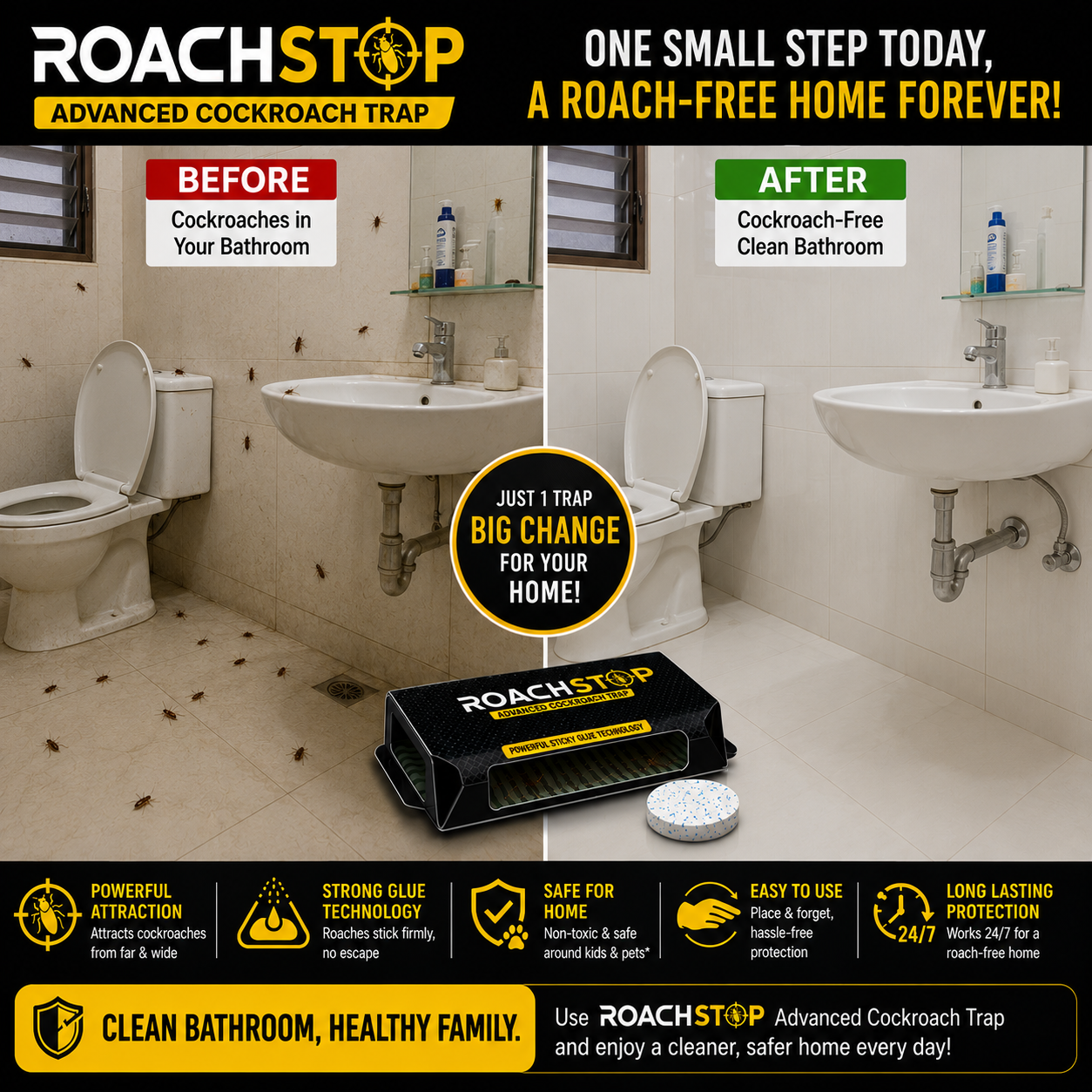 ROACHSTOP™ Advanced Cockroach Trap (Pack of 5/10/15)