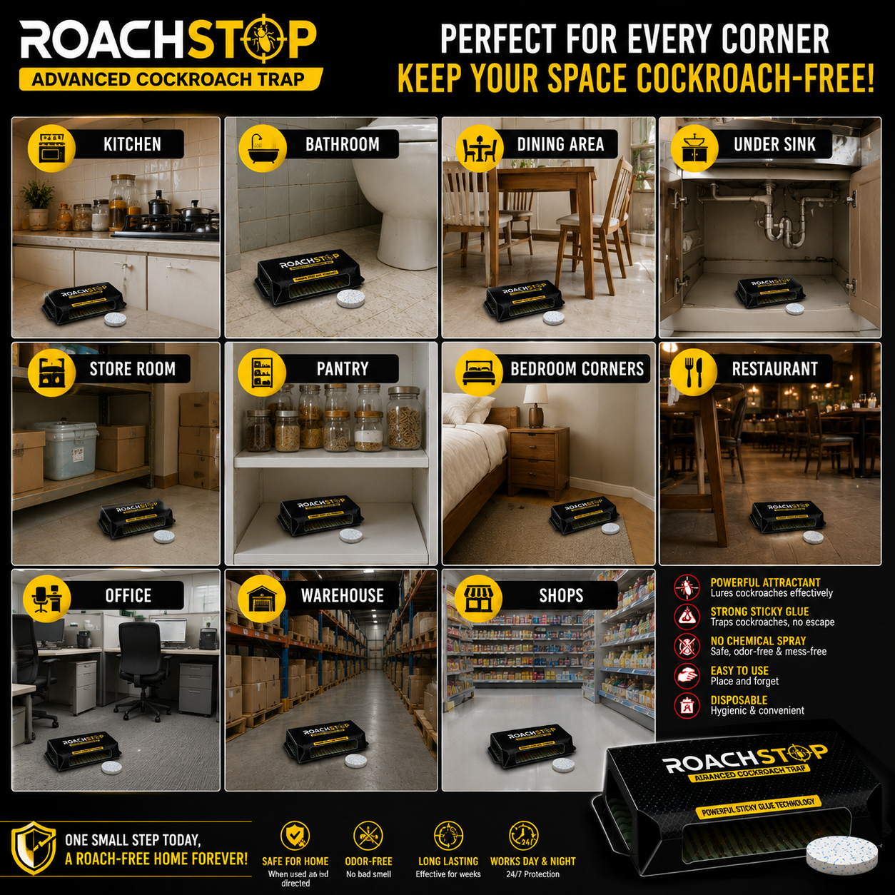ROACHSTOP™ Advanced Cockroach Trap (Pack of 5/10/15)