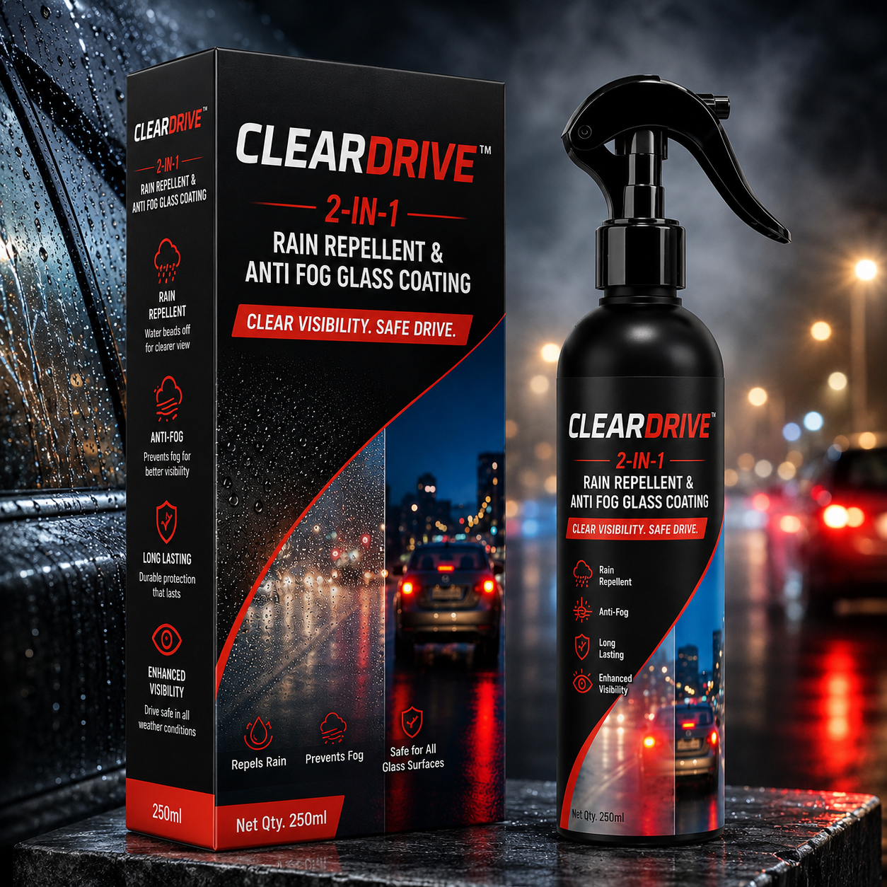 CLEARDRIVE™ 2-in-1 Rain Repellent & Anti Fog Glass Coating (Pack of 2)