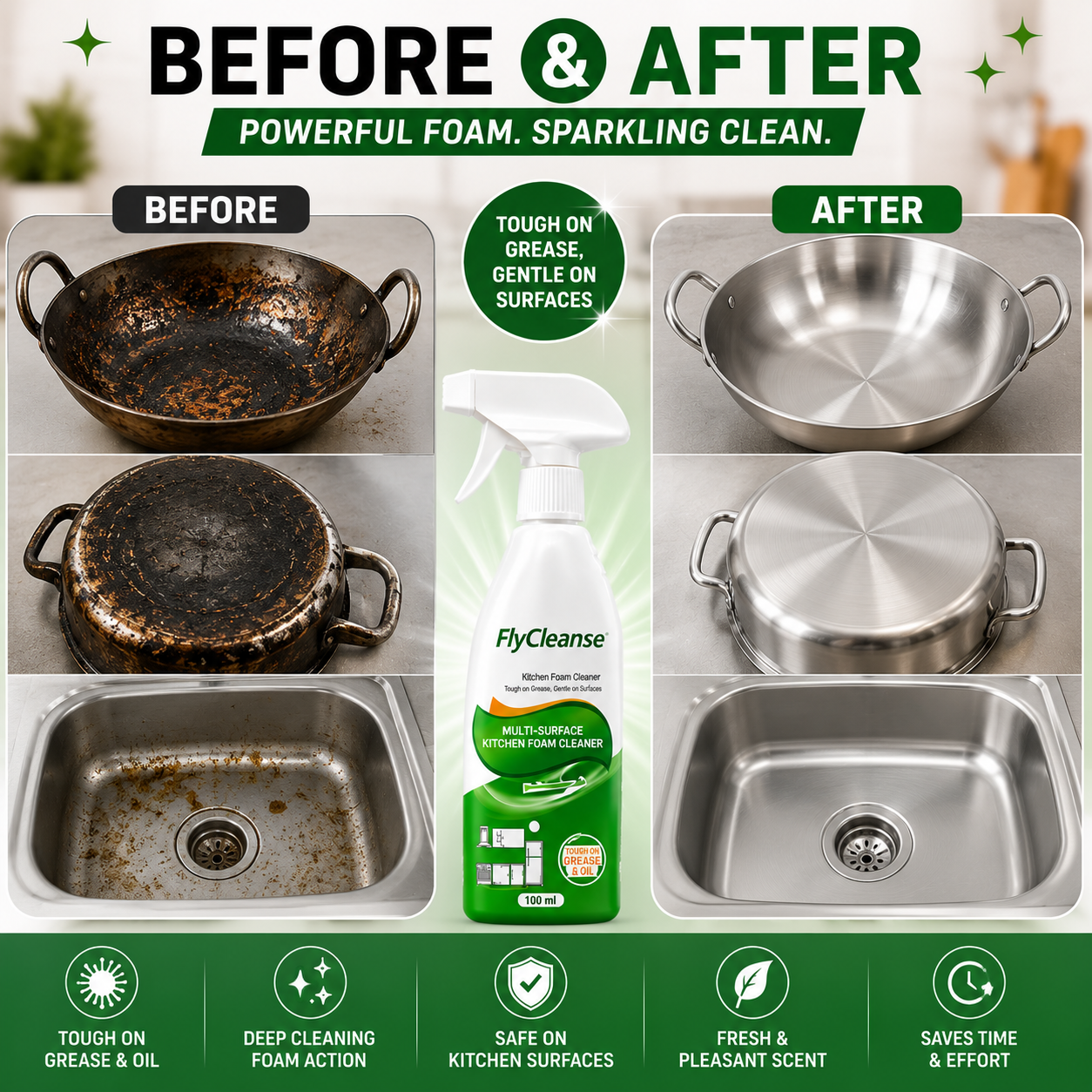 FlyCleanse™ | Kitchen Foam Cleaner (Pack of 4)
