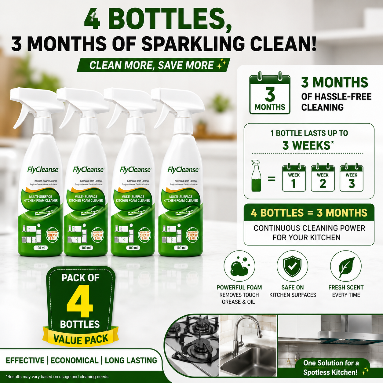 FlyCleanse™ | Kitchen Foam Cleaner (Pack of 4)