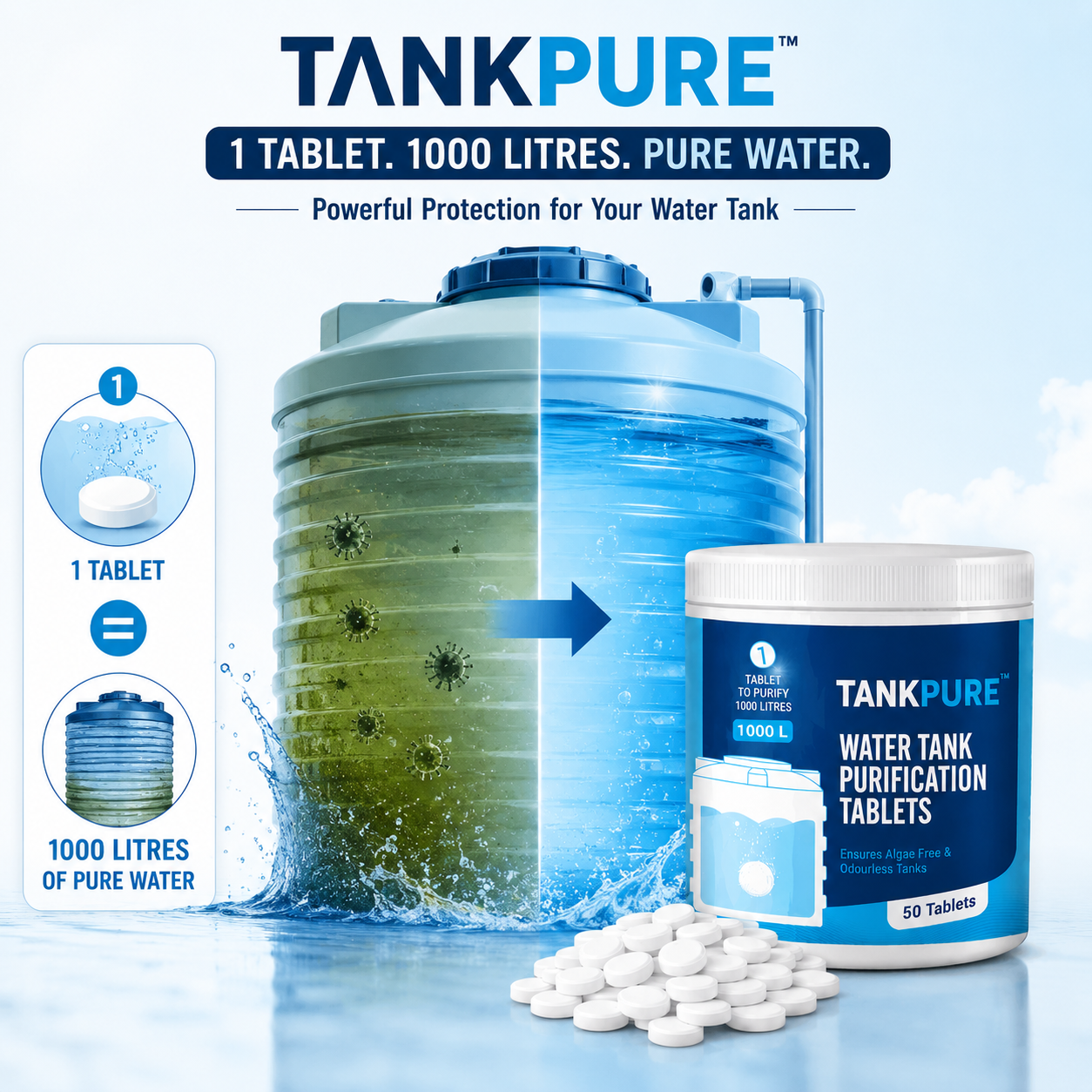 TANKPURE Water Tank Purification Tablets (50 Tablets)