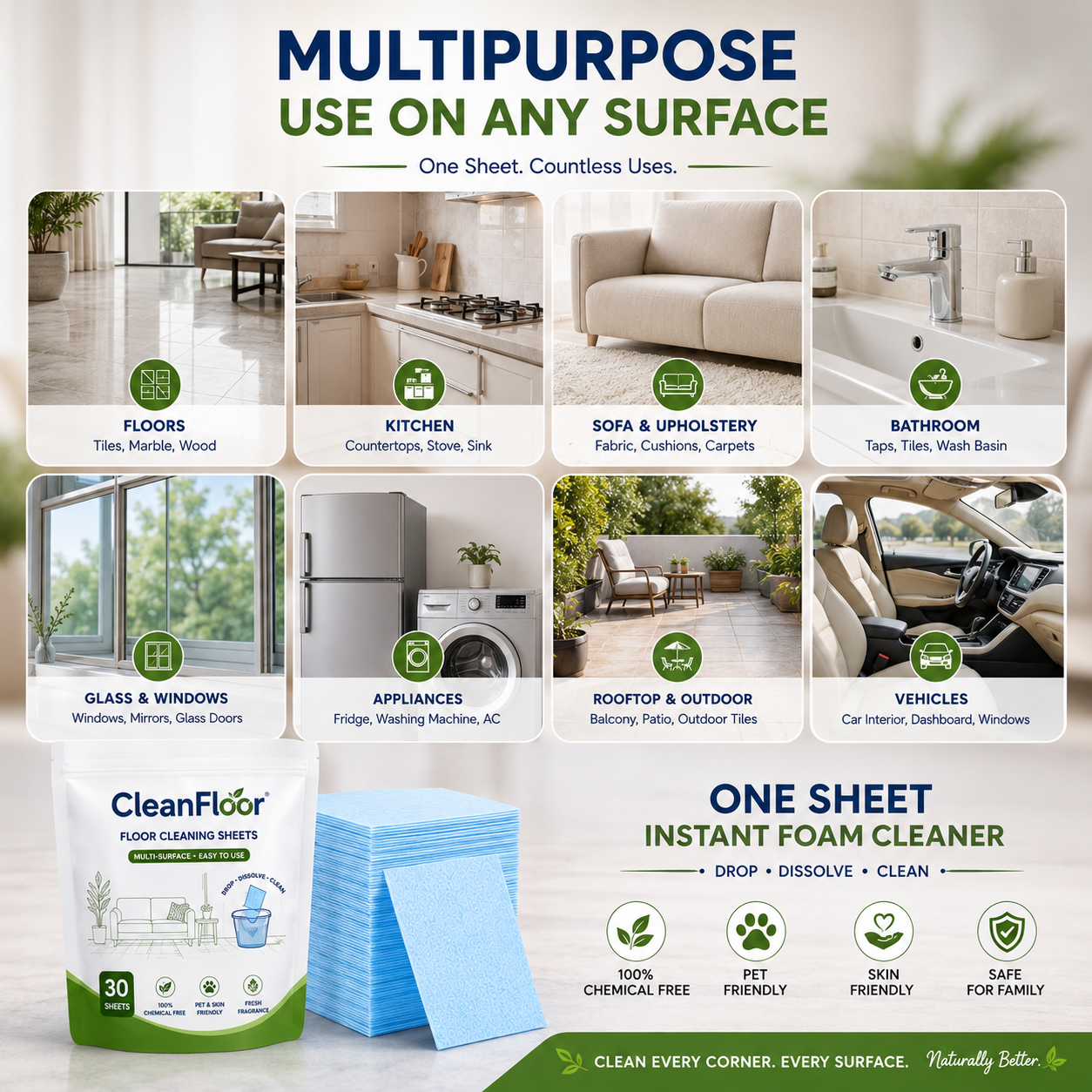 CleanFloor Floor Cleaning Sheets (Pack of 30/60/90)