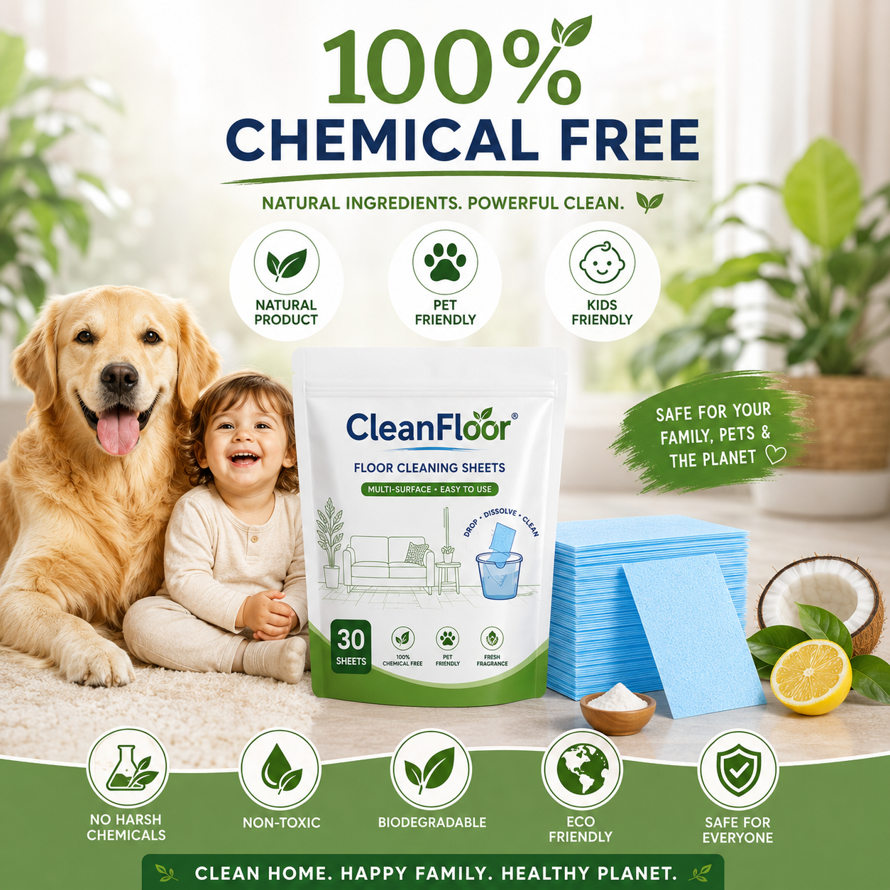 CleanFloor Floor Cleaning Sheets (Pack of 30/60/90)