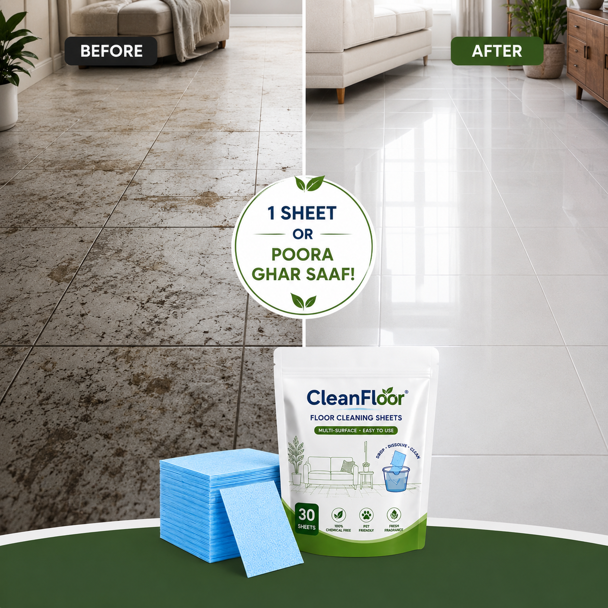 CleanFloor Floor Cleaning Sheets (Pack of 30/60/90)