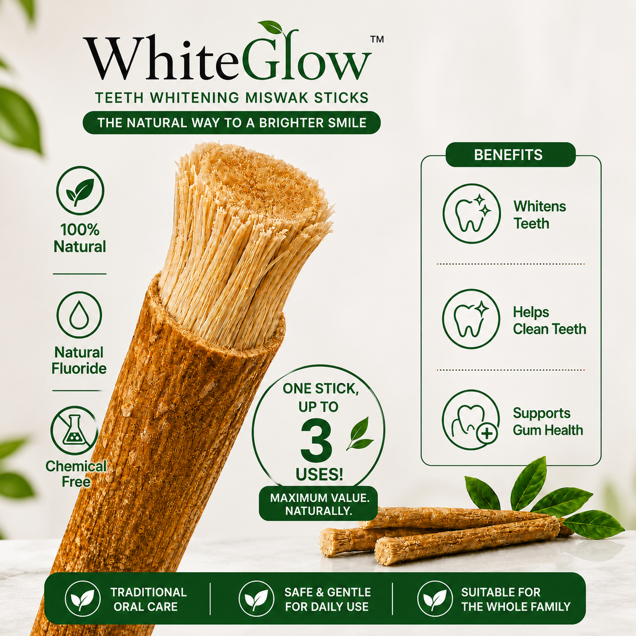 WhiteGlow™ Teeth Whitening Miswak Sticks (Pack of 10/20/30)