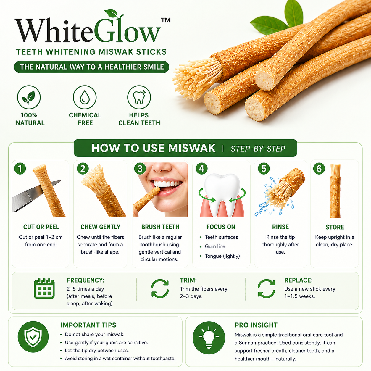 WhiteGlow™ Teeth Whitening Miswak Sticks (Pack of 10/20/30)