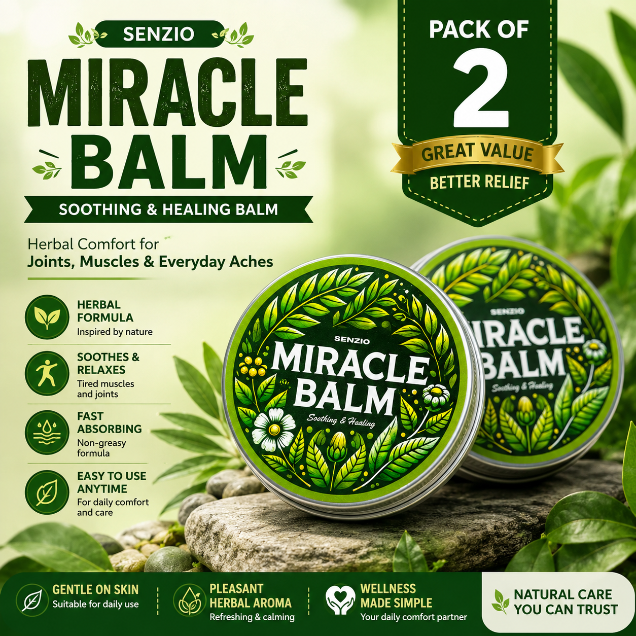 Herbal Miracle Balm – Fast Pain Relief Formula ( Buy 1 Get 1 Free )